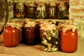 Preserved jars in the cellar. Stocks for the winter Royalty Free Stock Photo