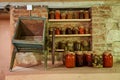 Preserved jars in the cellar. Stocks for the winter Royalty Free Stock Photo