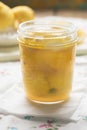 Preserved lemons with pink salt in jar Royalty Free Stock Photo