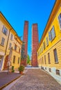 Medieval Towers on Piazza Leonardo da Vinci in Pavia, Italy Royalty Free Stock Photo