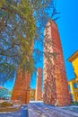 Medieval towers of red brick are the most unique landmarks in old Pavia, Italy Royalty Free Stock Photo