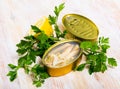 Preserved natural ensis with herbs and lemon Royalty Free Stock Photo