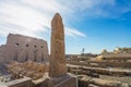 Obelisk and ram headed sphinxes at Karnak Temple Complex Luxor Egypt. Royalty Free Stock Photo