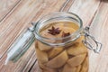 Preserved Pear Compote with Star Anise and Cinnamon in Glass Jar Royalty Free Stock Photo