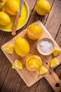 Preserved, salted canned lemons, lemon pickle. Moroccan cuisine