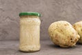 Preserved Shredded, Pickled Celery Root Salad In Glass Jar With Screw Metal Cap On Shelf Royalty Free Stock Photo