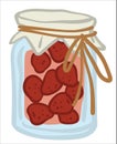 Preserved strawberries in jar, sweet jam vector Royalty Free Stock Photo