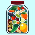 Preserved vegetables in a jar. Vector illustration in flat style. AI generated