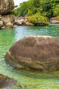 Preserverd rainforest invading the sea through the rocks Royalty Free Stock Photo