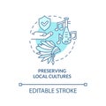 Preserving local cultures turquoise concept icon