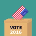 President election day Vote 2016. Ballot Voting box with American flag paper blank bulletin concept. Polling station. Royalty Free Stock Photo