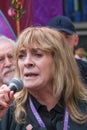 President of Equity Lynda Rooke speaking at the Equity Union rally in central London, UK. Royalty Free Stock Photo