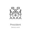 president icon vector from election world collection. Thin line president outline icon vector illustration. Outline, thin line