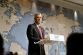 President of Kosovo Hashim ThaÃÂ§i gives a speak on relations between his country and Serbia, at Royalty Free Stock Photo