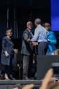 President Obama shakes Governor Jerry Brown's hand at 20th Annual Lake Tahoe Summit 1