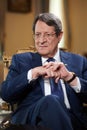 Nicosia, Cyprus-June 2,2021:President of the Republic of Cyprus Nikos Anastasiades during an interview on Russian television