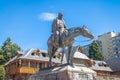 President Roca statue at main square near Civic Center in downtown Bariloche at sunset - Bariloche, Patagonia, Argentina Royalty Free Stock Photo