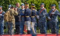 President of Romania Klaus Iohannis decorated the battle flags on the occasion of the end of the army mission in Afghanistan Royalty Free Stock Photo