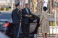 President of Romania Klaus Iohannis decorated the battle flags on the occasion of the end of the army mission in Afghanistan Royalty Free Stock Photo