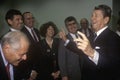 President Ronald Reagan jokes with politicians Royalty Free Stock Photo