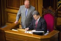 President of Ukraine Petro Poroshenko signs law on ratification Royalty Free Stock Photo