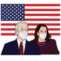 President and Vice President of USA, Joe Biden and Kamala Harris Wearing Mask, Flat Design, Vector, Illustration