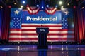 2024 Presidential Debate Stage with American Flags.