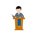 Presidential election. Man politician stand behind the podium. Male speech