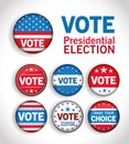 Presidential election usa vote buttons with stars set vector design