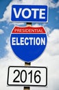 Presidential election vote 2016on american roadsign Royalty Free Stock Photo