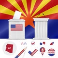 Presidential elections in Arizona. Vector flag, ballot box, speaker`s podium, map and voting icon set