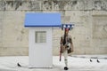 Presidential Guard outside Presidential Mansion and wall with greek character signs guards Tomb of Unknown Soldier