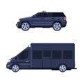 Presidential Motorcade and Government Motor Vehicle Side View Vector Set Royalty Free Stock Photo