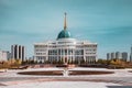 Presidential palace `Ak-Orda` with blue sky across river in Astana, Kazakhstan Royalty Free Stock Photo