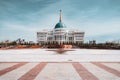Presidential palace `Ak-Orda` with blue sky across river in Astana, Kazakhstan Royalty Free Stock Photo