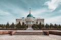 Presidential palace `Ak-Orda` with blue sky across river in Astana, Kazakhstan Royalty Free Stock Photo