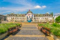 Presidential palace with the planet of peace statue in Bratislava, Slovakia...IMAGE