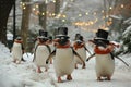 Presidential Parade of Penguins: Picture a wintery landscape where penguins, Generative AI