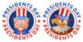 Presidents Day. Cartoon Uncle Sam and American eagle in patriotic hat