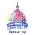 Presidents Day holiday design. Washington State Capitol on watercolor USA flag background. Vector sketch illustration Royalty Free Stock Photo