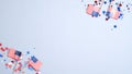 Presidents Day or Independence Day USA concept. American flags and confetti stars on blue background. Flat lay, top view Royalty Free Stock Photo