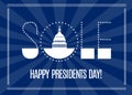 Presidents Day sale banner with Washington DC White house. Vector