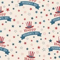 Presidents Day seamless pattern with hat of Uncle Sam and stars on beige background. Washingtons Birthday Royalty Free Stock Photo