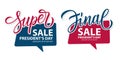 Presidents Day Super Sale and President`s Day Final Sale promotional labels templates with hand lettering for business.