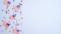 Presidents Day USA, Independence Day, US election concept. American flags and confetti stars on blue background. Flat lay, top Royalty Free Stock Photo