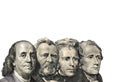 The Presidents on dollar of US American isolated on white background. This has clipping path Royalty Free Stock Photo