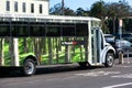 PresidiGo shuttle bus parked at bus stop in the San Francisco Presidio Royalty Free Stock Photo