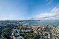 Presidio park, Golden gate bridge, palace of fine arts, Aerial shot with crissy field beach Royalty Free Stock Photo