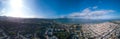 Presidio park, Golden gate bridge, palace of fine arts, Aerial shot panorama with crissy field beach