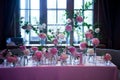 Presidium, special wedding table for a couple or two. Indoor. Formal, marriage.